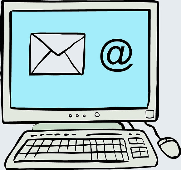 Zeichnung: PC-Monitor mit E-Mail