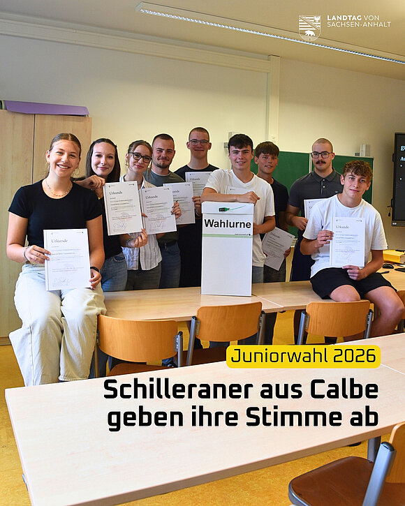 ltlsa/smü Zehn Schülerinnen und Schüler am Friedrich-Schiller-Gymnasium Calbe/Saale fungierten bei der Juniorwahl 2026 als Wahlhelfende.