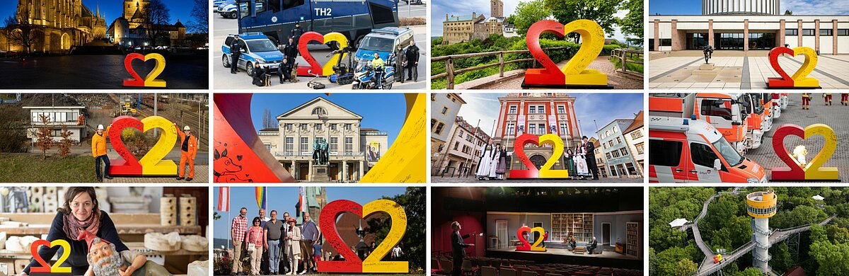 Collage mit Bildern aus Thüringen inklusive Logo des Tags der Deutschen Einheit 2022.