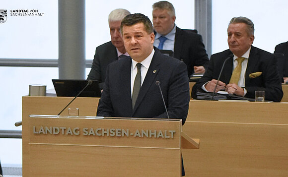 Sven Schulze während seiner ersten kurzen Rede als Ministerpräsident von Sachsen-Anhalt am 28. Januar 2026.