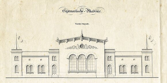 Stadtarchiv Dessau Graphische Darstellung der Turnhalle der Gymnastischen Akademie in Dessau.