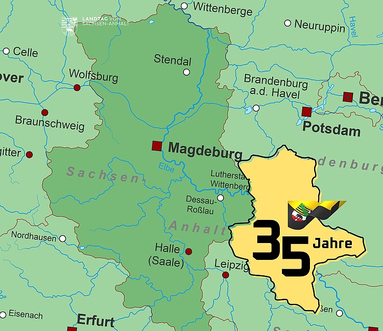 Karte des Landes Sachsen-Anhalt.