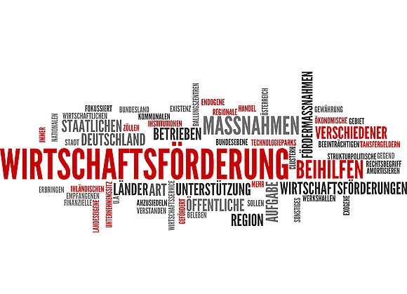 andyller - stock.adobe.com Wörter-Graphik rund um Wirtschaftsförderung, Krise und Co.