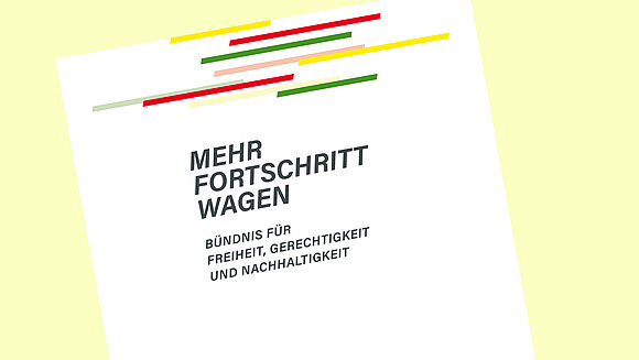 Ausschnitt des Titelbilds des Koalitionsvertrags von SPD, Grünen und FDP auf Bundesebene.