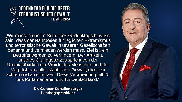 ltlsa Statement mit Foto des Landtagspräsidenten Dr. Gunnar Schellenberger anlässlich des Gedenktags für die Opfer terroristischer Gewalt.