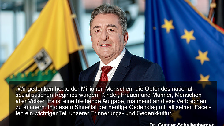 Portraitbild von Landtagspräsident Dr. Gunnar Schellenberger mit Statement zum Holocaustgedenktag 2022.