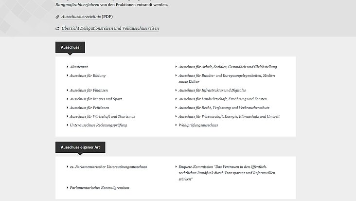 Das derzeit gültige Ausschussverzeichnis wird noch einige Zeit auf der Internetseite zu sehen sein.