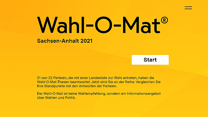 Screenshot Start Wahl-O-Mat 2021.