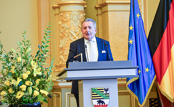 Landtagspräsident Dr. Gunnar Schellenberger begrüßte die Gäste des Festakts zum 30-jährigen Bestehe der Parlamentarischen Vereinigung Sachsen-Anhalt.