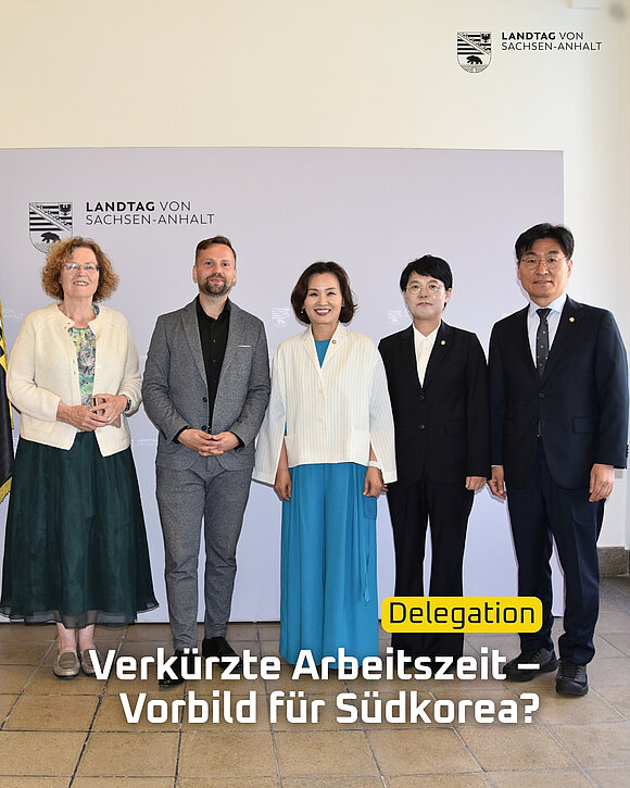 ltlsa/smü Der Vorsitzende des Ausschusses für Arbeit, Soziales, Gesundheit und Gleichstellung, Gordon Köhler (2.v.l.) hieß die Delegation aus Südkorea um die Abgeordnete der koreanischen Nationalversammlung, Soo-jin Lee (M.), im Landtag willkommen.