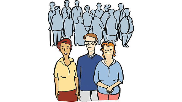 Zeichnung: Versammlung von Menschen
