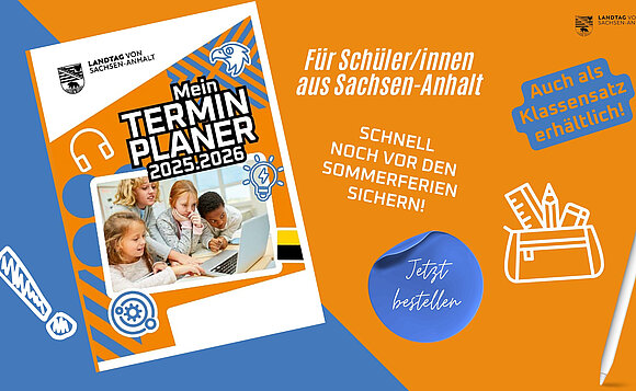 Titelblatt des Schülerkalenders 2025/2026 aus dem Landtag von Sachsen-Anhalt.