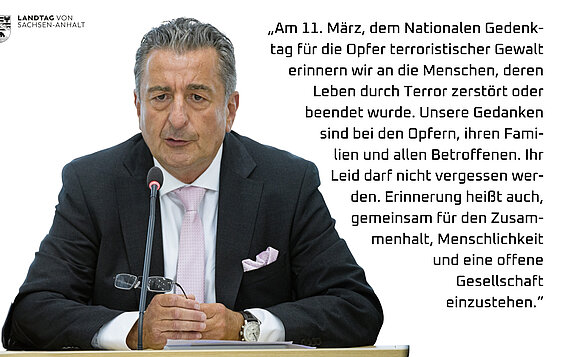 Landtagspräsident Dr. Gunnar Schellenberger zum Nationalen Gedenktag für die Opfer terroristischer Gewalt.