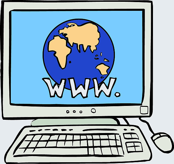 PC-Desktop mit Weltkugel als Symbol