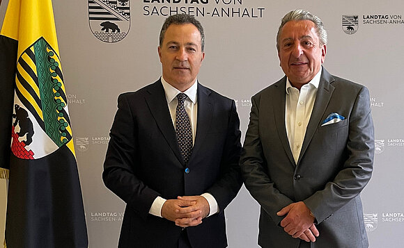 Der albanische Parlamenspräsident Niko Peleshi wurde von Landtagspräsident Dr. Gunnar Schellenberger in Magdeburg willkommen geheißen.