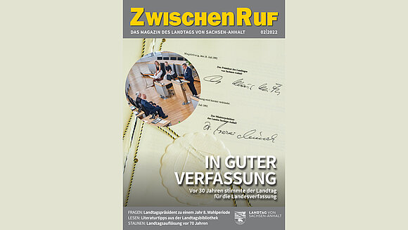 ltlsa/smü Titelbild der ZwischenRuf-Ausgabe 2|2022 (Foto von der Landesverfassung).