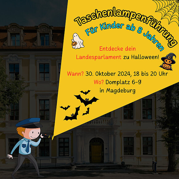 ltlsa Werbeplakat für die Taschenlampenführung durch den Landtag von Sachsen-Anhalt.