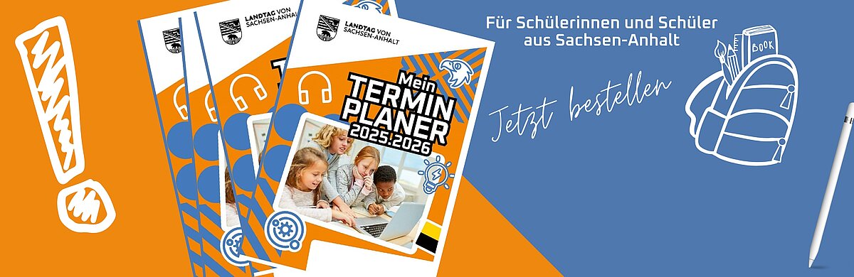 Titelseite des Schülerkalenders 2025/2026 aus dem Landtag von Sachsen-Anhalt.