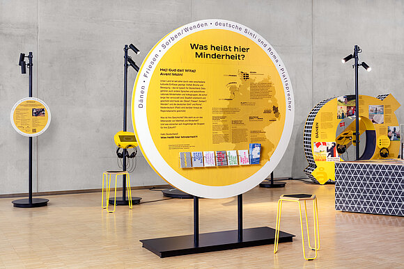 Stefan Haehnel/Minderheitensekretariat Blick in die Ausstellung mit der Fragestellung „Was heißt hier Minderheiten?“.