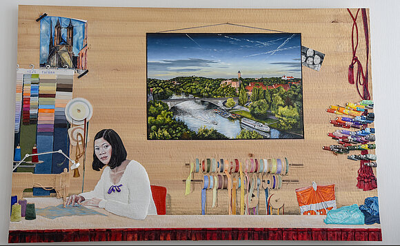 Detailaufnahme des Bildes "Die Näherin" von Marc Fromm.